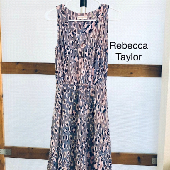 REBECCA Taylor 100% Silk Sleeveless Purple Leopard Animal Print A-Line Dress Sz4 - Picture 2 of 7